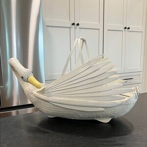 Vintage Wicker White and Yellow Swan Basket